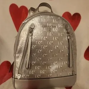 Michael Kors Brooklyn Backpack- Metallic Silver Michael Kors Brooklyn Silver Medium Backpack Bag Monogram main image 3